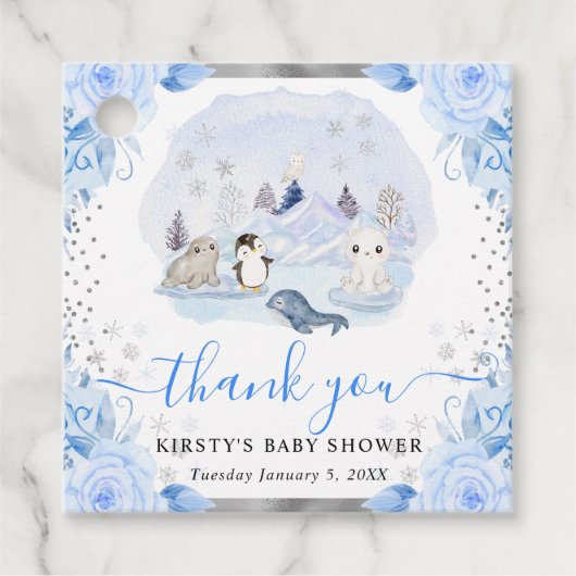 水彩北極動物フローラ赤ちゃんシャワー フェイバータグ (正面)