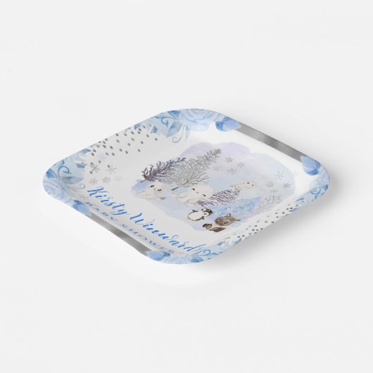 水彩北極動物フローラ赤ちゃんシャワー ペーパープレート (傾斜あり)