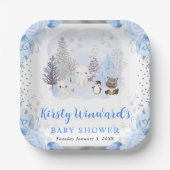 水彩北極動物フローラ赤ちゃんシャワー ペーパープレート (正面)