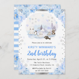 水彩北極動物フローラ2nd誕生日 招待状