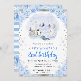 水彩北極動物フローラ2nd誕生日 招待状