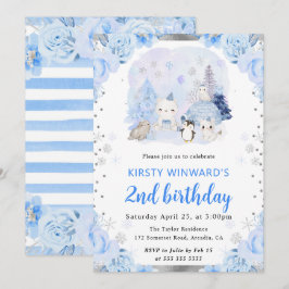 水彩北極動物フローラ2nd誕生日 招待状