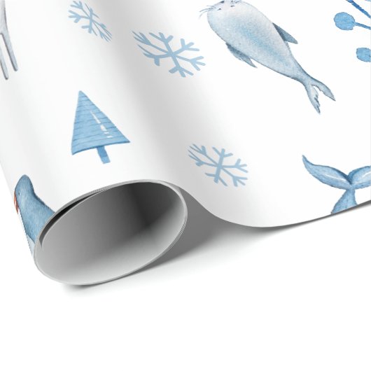 水彩北極動物冬テーマ誕生日 ラッピングペーパー (ロールコーナー)