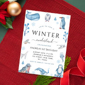 水彩北極動物Onederland 1st誕生日 招待状