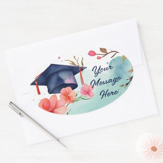 水彩卒業お祝い 楕円形シール (封筒)