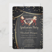 水彩卒業キャップ、ダイヤモンドブラック 招待状 (正面)