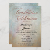 水彩卒業パーティー招待状バラ金ゴールド 招待状 (正面/裏面)