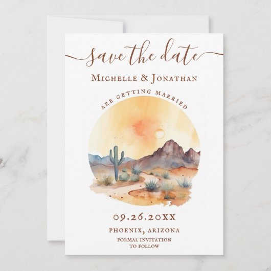 水彩南西部の砂漠とサボテン結婚ズ セーブザデート (正面)