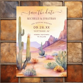 水彩南西部の砂漠とサボテン結婚ズ セーブザデート