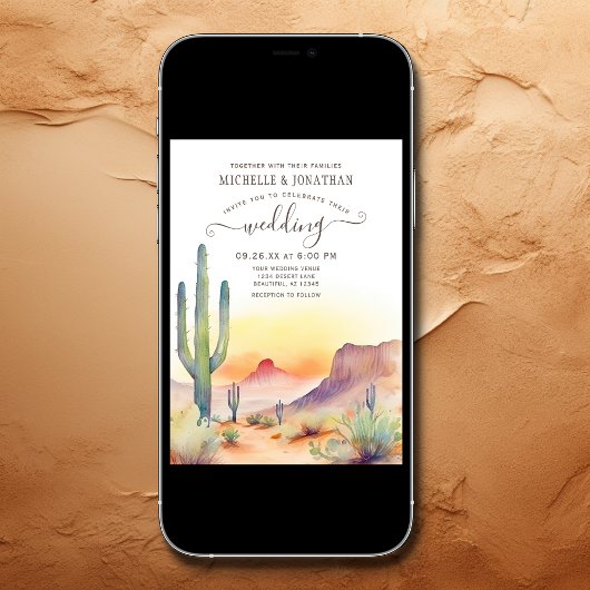 水彩南西部の砂漠とサボテン結婚ズ 招待状