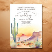 水彩南西部の砂漠とサボテン結婚ズ 招待状