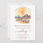 水彩南西部の砂漠とサボテン結婚ズ 招待状 (正面)