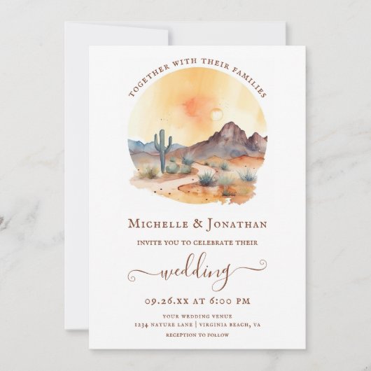 水彩南西部の砂漠とサボテン結婚ズ 招待状 (正面)