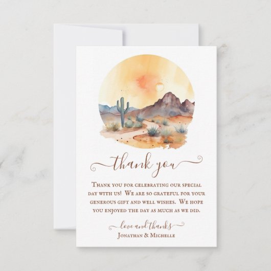 水彩南西部の砂漠の写真結婚の サンキューカード (正面)