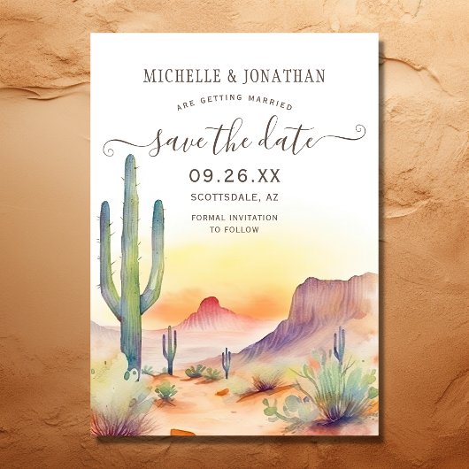 水彩南西部の砂漠の写真結婚の セーブザデート