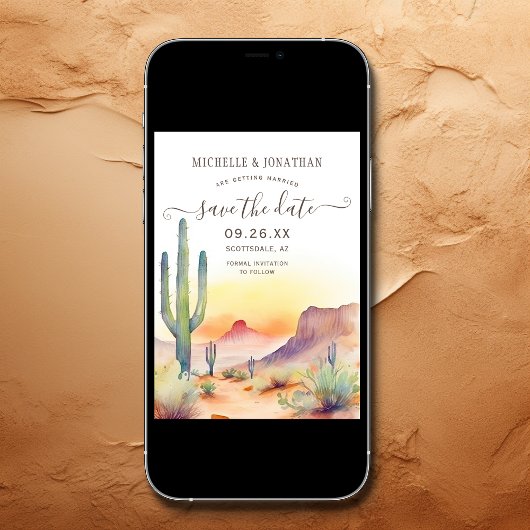 水彩南西部の砂漠の写真結婚の セーブザデート