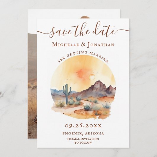 水彩南西部デザートフォト結婚ズ セーブザデート (正面/裏面)