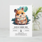 水彩印刷可能ハムスター誕生日 招待状 (スタンド正面)