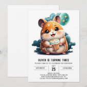 水彩印刷可能ハムスター誕生日 招待状 (正面/裏面)