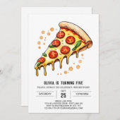 水彩印刷可能ピザ誕生日 招待状 (正面/裏面)