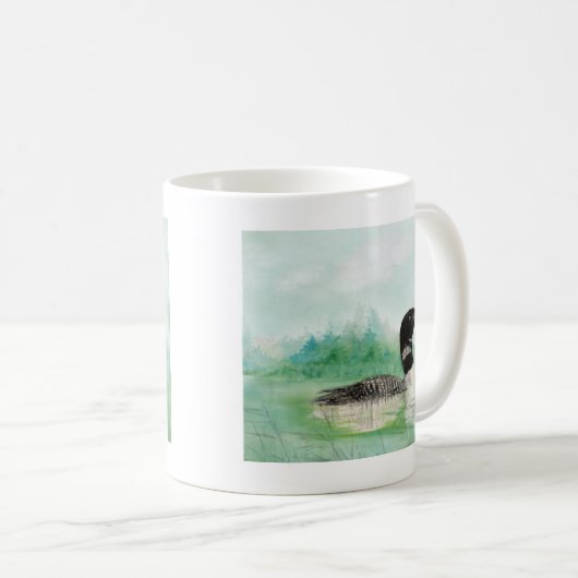 水彩原野湖バードアート コーヒーマグカップ (正面右)