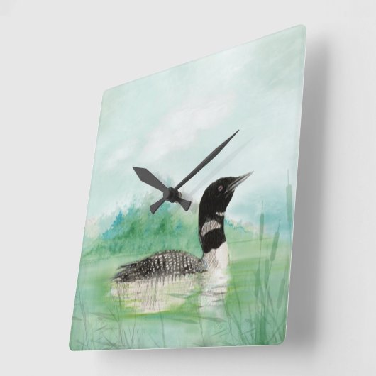 水彩原野湖バードアート スクエア壁時計 (傾斜)