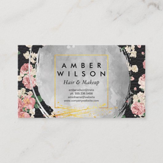 水彩及びエレガントフローラ金箔革 名刺 (正面)