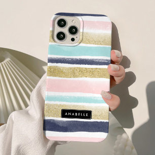 水彩及びフェイクグリッターストライプ iPhone 15 PRO MAXケース