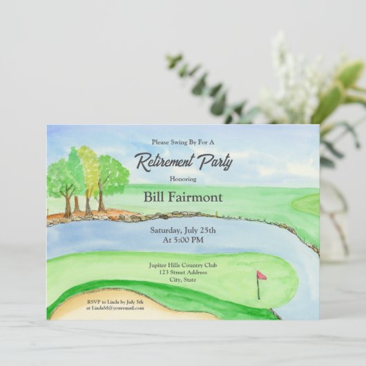 水彩及びペンゴルフコース退職パーティー 招待状 (スタンド正面)