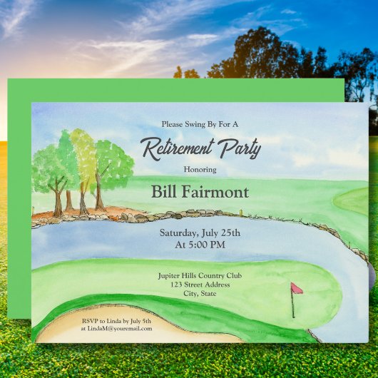水彩及びペンゴルフコース退職パーティー 招待状