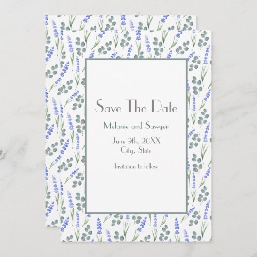 水彩及びラベンダーユーカリ模様 セーブザデート (正面/裏面)