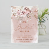 水彩及び赤面フローラブライダルシャワーバラ金ゴールド 箔招待状 (立ち正面)