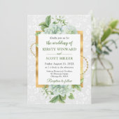 水彩及び金ゴールドグリッターユーカリ結婚ス 招待状 (スタンド正面)