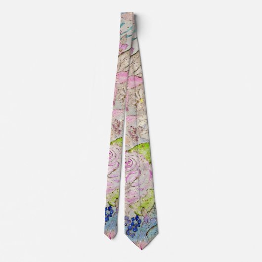 水彩及び金ゴールドフローラハンド絵を描デザイン ネクタイ (裏面)