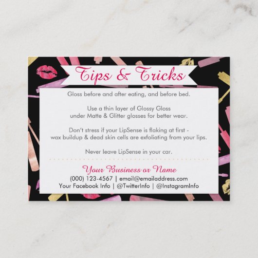 水彩及び金ゴールド口紅の適用とヒントのカード 名刺 (裏面)
