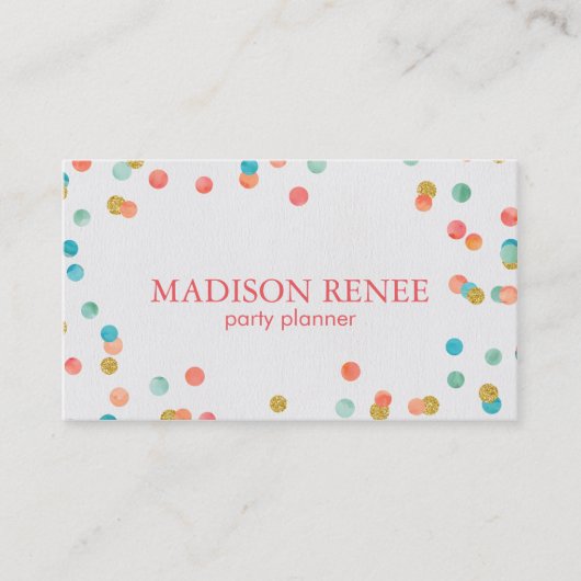 水彩及び金ゴールド紙吹雪パーティープランナー 名刺 (正面)