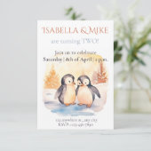 水彩双子パーティー招待状 編集可能 招待状 (スタンド正面)