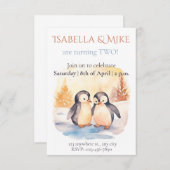 水彩双子パーティー招待状 編集可能 招待状 (正面/裏面)