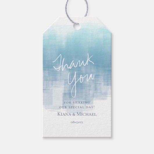 水彩反射ありがとうほこりっぽいブルーID774 ギフトタグ (正面)