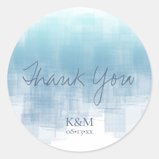 水彩反射ありがとうほこりっぽいブルーID774 ラウンドシール (正面)