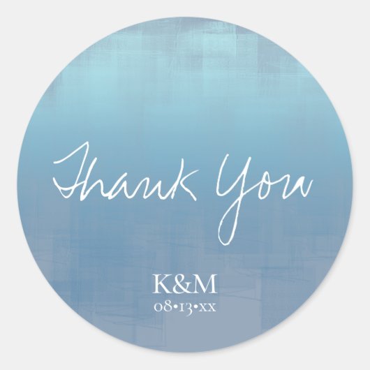 水彩反射ありがとうほこりっぽいブルーID774 ラウンドシール (正面)