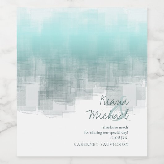 水彩反射ありがとうティール(緑がかった色)ID774 ワインラベル (シングルラベル)