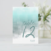 水彩反射テーブル番号ティール(緑がかった色)ID774 招待状 (スタンド正面)