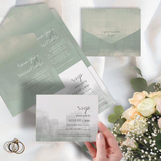 水彩反射結婚のSage ID774 オールインワン招待状