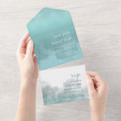 水彩反射結婚ティール(緑がかった色)ID774 オールインワン招待状 (貼ってはがせる)