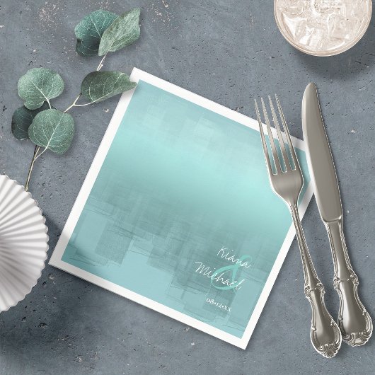 水彩反射結婚ティール(緑がかった色)ID774 スタンダードカクテルナプキン