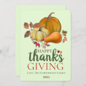 水彩収穫秋ハッピーサンクスギビング シーズンカード (正面/裏面)