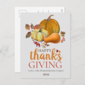 水彩収穫秋ハッピーサンクスギビング シーズンポストカード (正面/裏面)