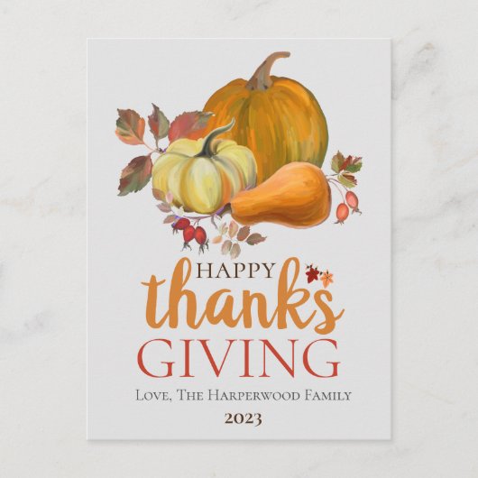 水彩収穫秋ハッピーサンクスギビング シーズンポストカード (正面)