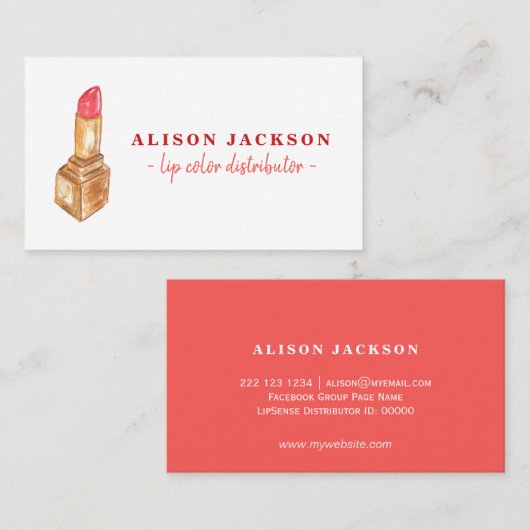 水彩口紅レッド金ゴールド口紅カラーディストリビューター 名刺 (正面/裏面)